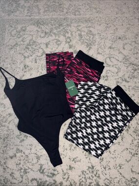 HALARA Black Bodysuit with Nike DriFit Pink and Black & White Capris- Bundle